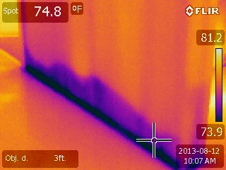 Wet wall as shown with an infrared camera